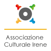 Logo con cerchio grigio centrale e quattro forme rosse, verdi, gialle e blu che rappresentano l’Associazione Culturale Irene
